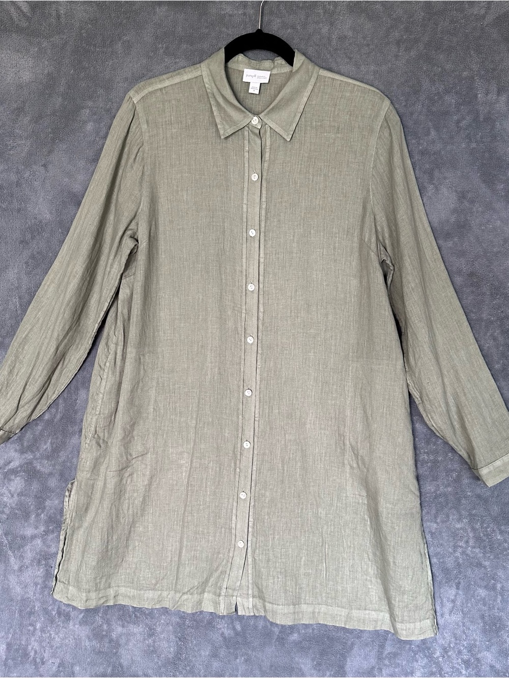 J. Jill purejill Sage Green Long Button-Up Linen Tunic dress medium